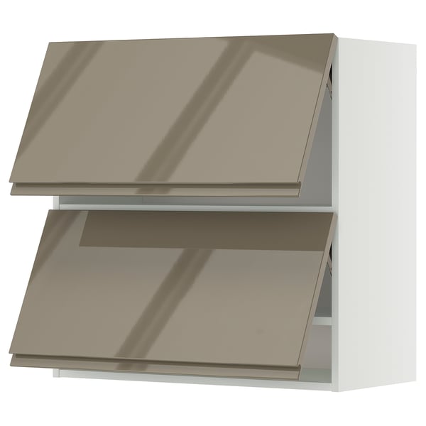 METOD Wall cab horizo 2 doors w push-open, white/Voxtorp high-gloss dark grey-brown, 80x37x80 cm