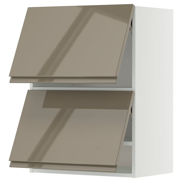 METOD Wall cab horizo 2 doors w push-open, white/Voxtorp high-gloss dark grey-brown, 60x37x80 cm