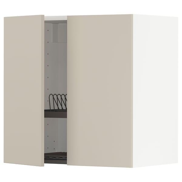 METOD Wall cabinet w dish drainer/2 doors, white/Havstorp beige, 60x37x60 cm