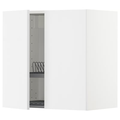 METOD Wall cabinet w dish drainer/2 doors, white/Ringhult white, 60x37x60 cm