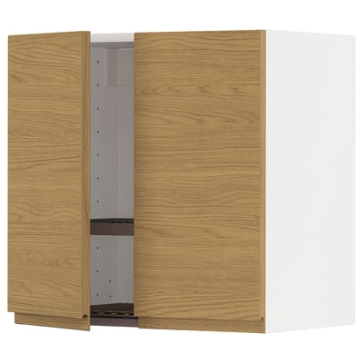METOD Wall cabinet w dish drainer/2 doors, white/Voxtorp oak effect, 60x37x60 cm