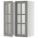 METOD Wall cabinet w shelves/2 glass drs, white/Bodbyn grey, 60x37x80 cm