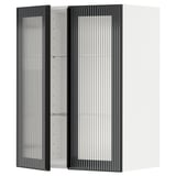 METOD Wall cabinet w shelves/2 glass drs, white/Hejsta anthracite reeded glass, 60x37x80 cm