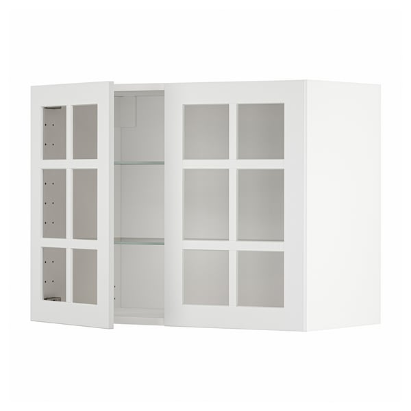 METOD Wall cabinet w shelves/2 glass drs, white/Stensund white, 80x37x60 cm