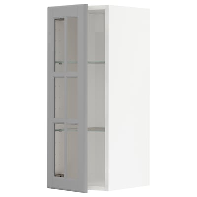 METOD Wall cabinet w shelves/glass door, white/Bodbyn grey, 30x37x80 cm