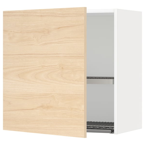 METOD Wall cabinet with dish drainer, white/Askersund light ash effect, 60x37x60 cm