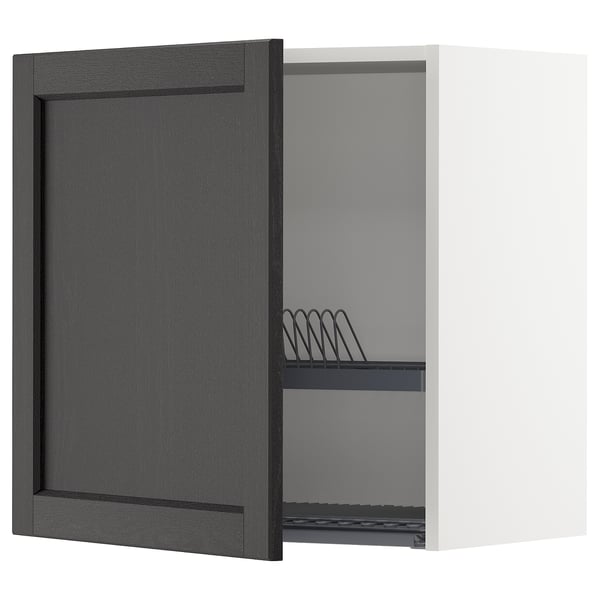 METOD Wall cabinet with dish drainer, white/Lerhyttan black stained, 60x37x60 cm