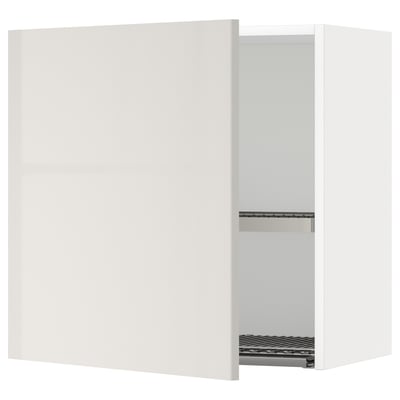 A white ikea METOD kitchen cabinet with a high gloss finish and a dish rack. Square shape, minimalist design.