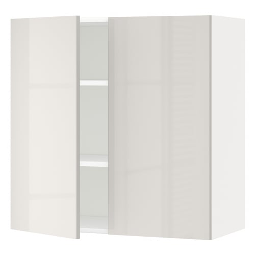 White METOD kitchen cabinet with glossy finish and adjustable shelves.