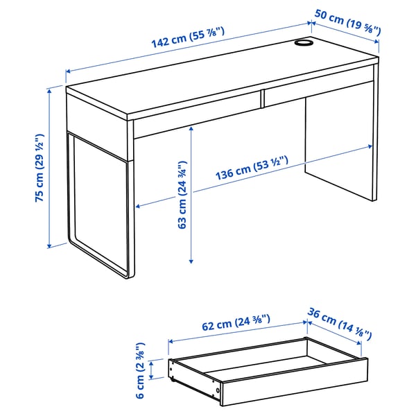 MICKE Desk, white, 142x50 cm