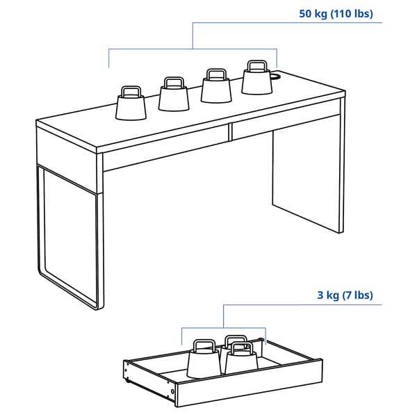 MICKE Desk, white, 142x50 cm