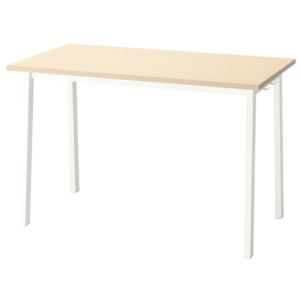 MITTZON rectangular wooden desk in white with light wood top.