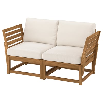 NÄMMARÖ 2-seat modular sofa, outdoor armrests/light brown stained Frösön/Duvholmen beige