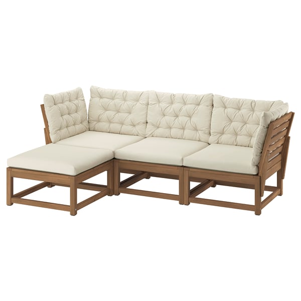 NÄMMARÖ 3-seat modular sofa, outdoor, with footstool light brown stained/Kuddarna light grey-beige