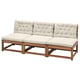 Modern outdoor cream-colored patio sectional. Crafted from acacia wood with beige cushions, featuring a sleek and minimalist design.