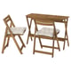 NÄMMARÖ Table and 2 folding chairs, outdoor, foldable light brown stained/Kuddarna light grey-beige, 108x37 cm