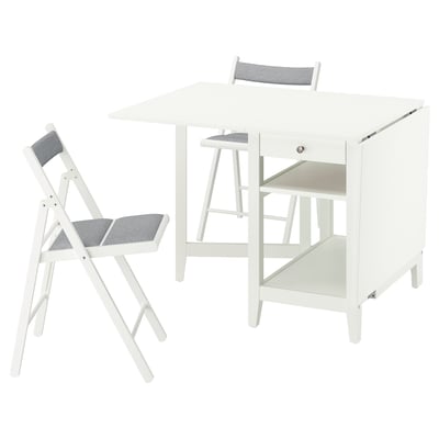 NÄSINGE / FRÖSVI Table and 2 chairs, gateleg table white/folding white/Knisa light grey, 48/104/159x85 cm