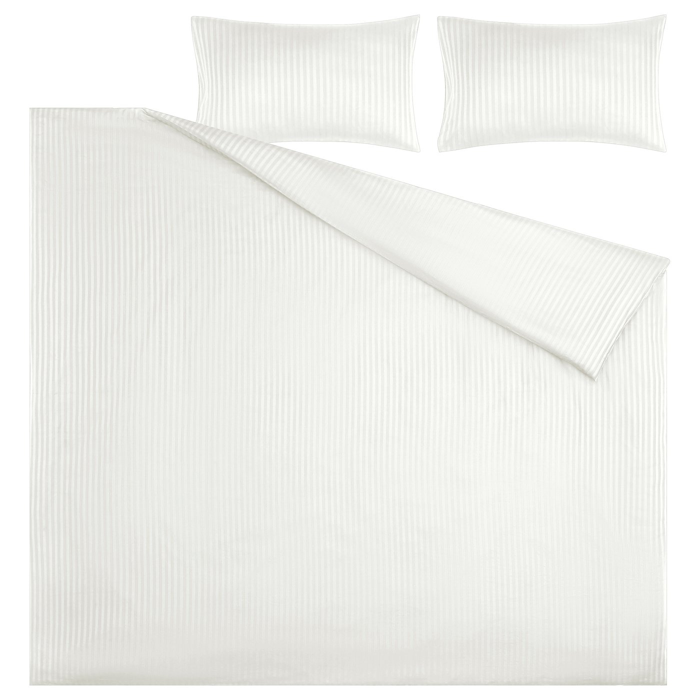 NATTJASMIN white bedding set, sateen-striped, cotton-lyocell. Includes duvet and two pillows.