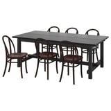 NORDVIKEN / SKOGSBO Table and 6 chairs, black/dark brown, 210/289 cm