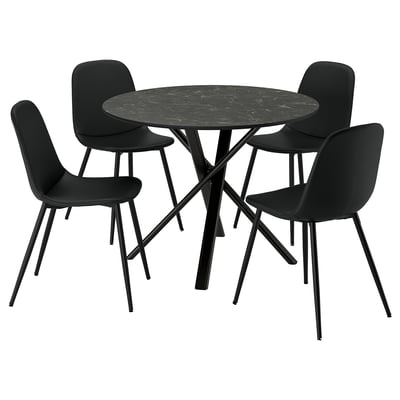 NORRMJÖLE / NORDMANSSKÄR Table and 4 chairs, marble effect black/Bomstad black, 105 cm