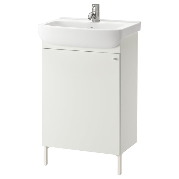 NYSJÖN / BJÖRKÅN Wash-basin cabinet with 1 door, white/Pilkån tap, 54x98 cm