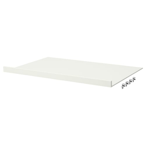 A white rectangular shelf or drawer front, likely for kitchen use. It comes with four metallic mounts for installation.
