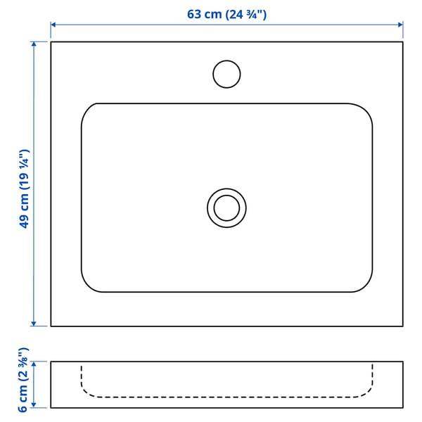 ODENSVIK Single wash-basin, 63x49x6 cm