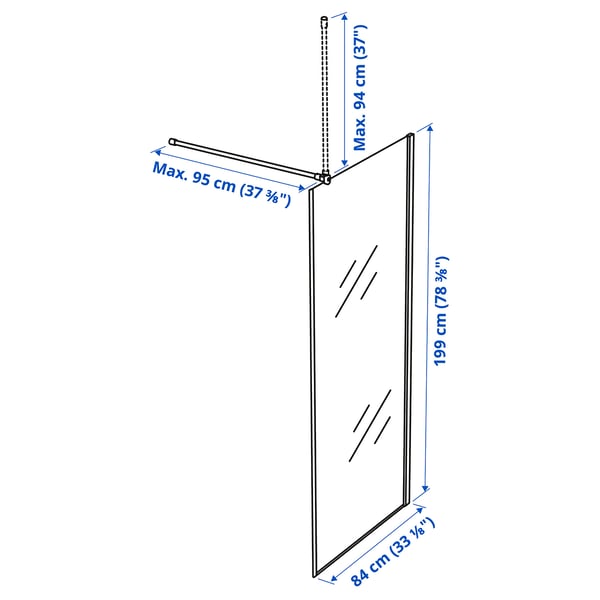 OPPEJEN Shower screen, glass, 84x199 cm