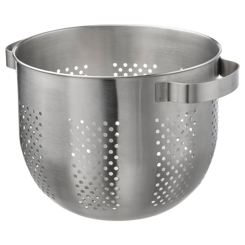 Ording stainless steel colander: round, perforated, sturdy handles.