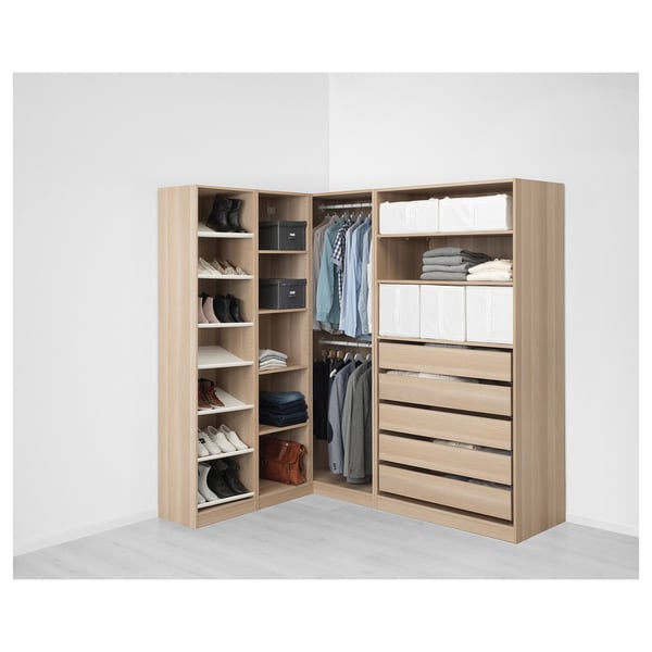 PAX Addon corner unit with 4 shelves white stained oak effect IKEA