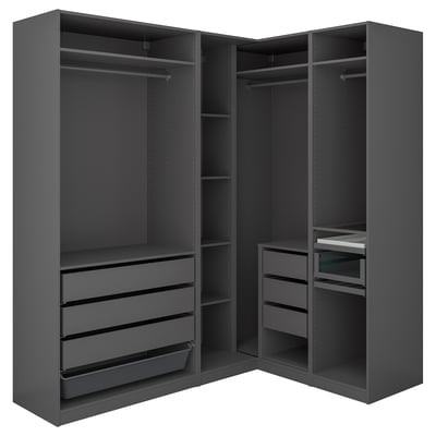 PAX Corner wardrobe, dark grey, 211/161x236 cm