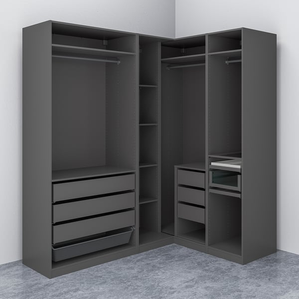 PAX Corner wardrobe, dark grey, 211/161x236 cm