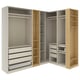PAX Corner wardrobe, grey-beige grey-beige/oak effect, 231/196x236 cm