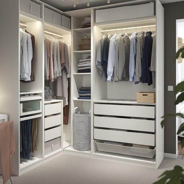PAX Corner wardrobe, white, 211/161x236 cm