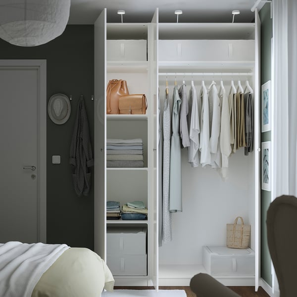 PAX / FARDAL Wardrobe combination, white/high-gloss white, 150x60x236 cm