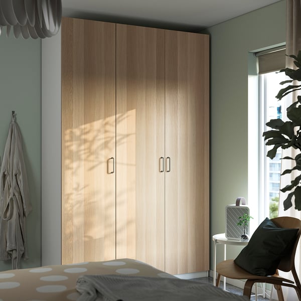 PAX / FORSAND Wardrobe combination, white/white stained oak effect, 150x60x236 cm