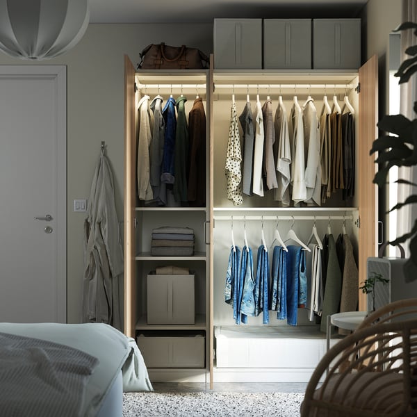 PAX / FORSAND Wardrobe combination, white/white stained oak effect, 150x60x201 cm