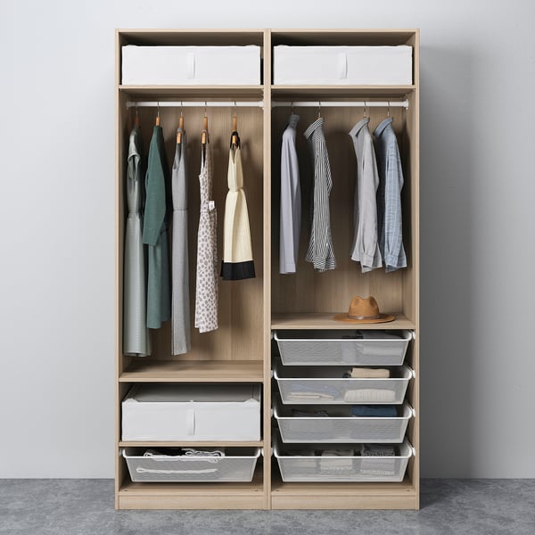 PAX / MEHAMN Wardrobe, white stained oak effect double sided/white white stained oak effect, 150x66x236 cm