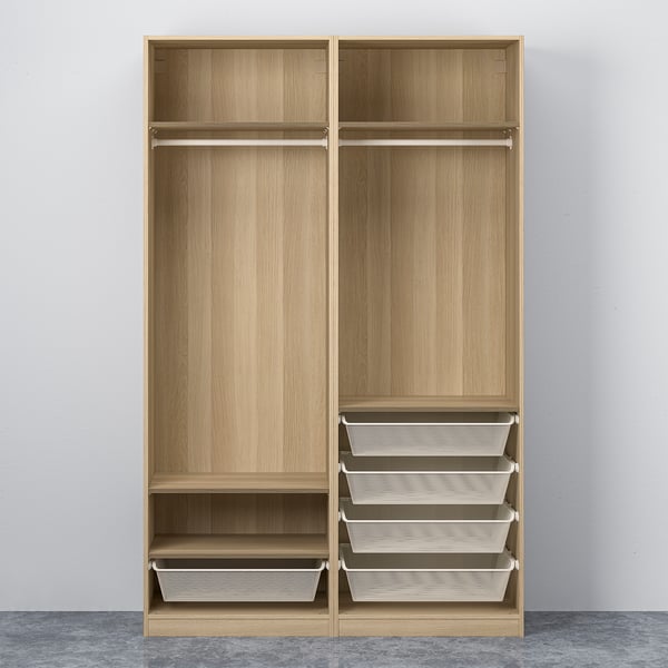 PAX / MEHAMN Wardrobe, white stained oak effect double sided/white white stained oak effect, 150x66x236 cm