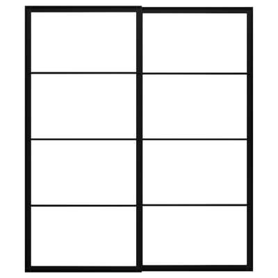 PAX Pair of sliding door frames w rail, black, 200x236 cm