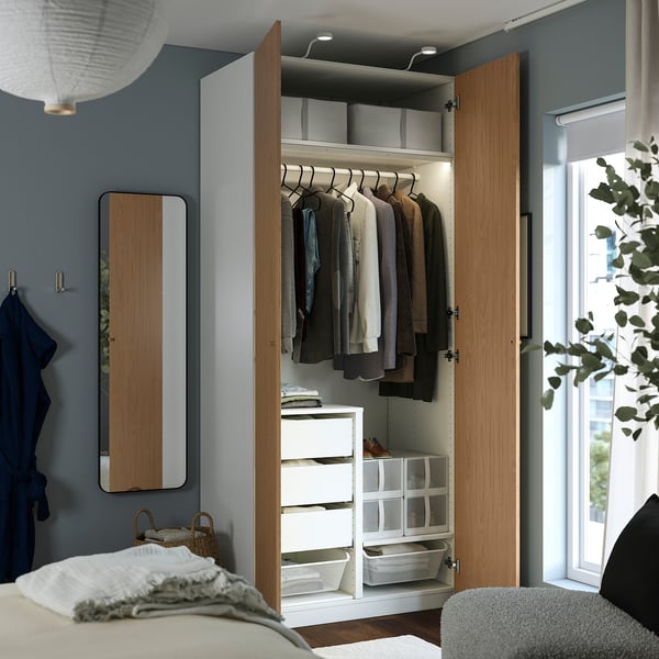 PAX / STORKLINTA Wardrobe combination, white/oak effect, 100x60x236 cm