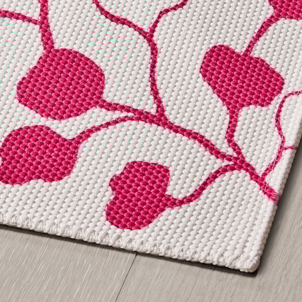 PERSIKOTRÄD Rug, flatwoven, pink/leaf pattern, 60x90 cm