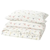PILDVÄRGMAL Duvet cover and 2 pillowcases, white/floral pattern, 240x220/50x80 cm