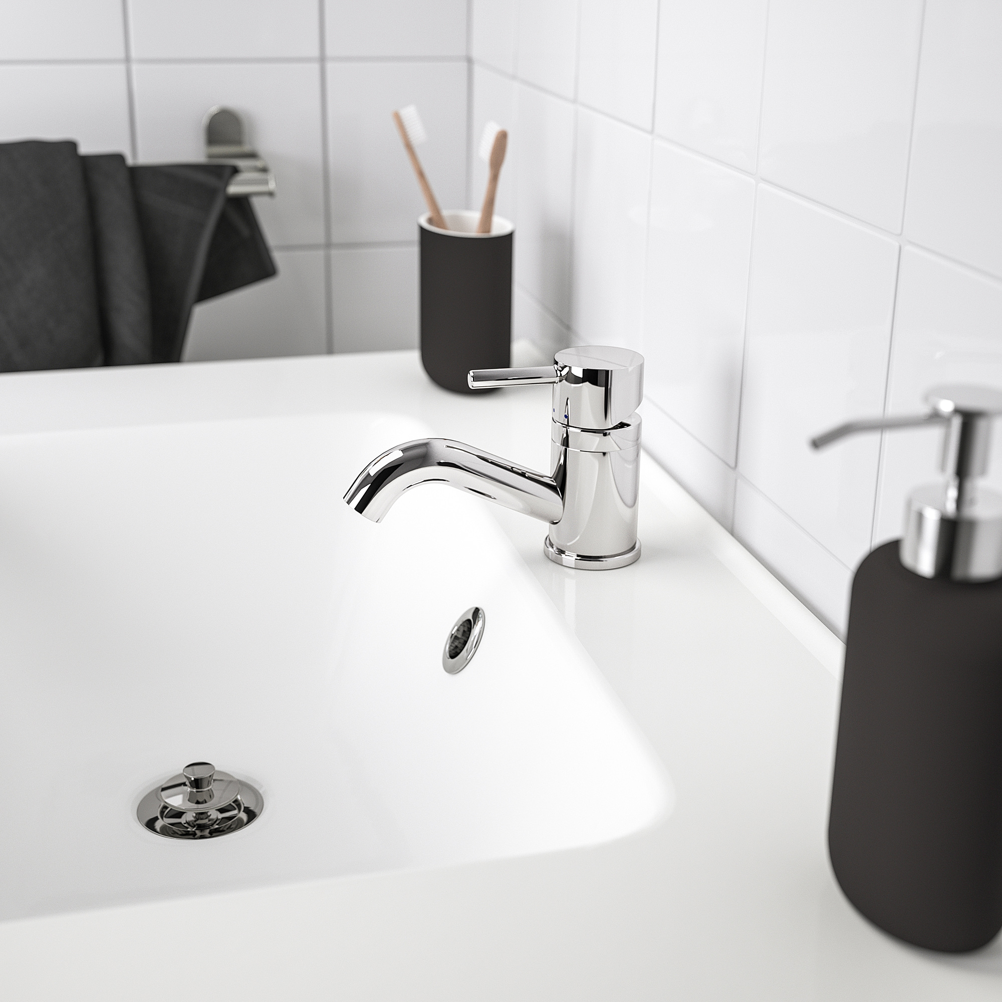 PILKÅN Wash-basin mixer tap with strainer, chrome-plated