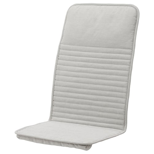 Light grey POÄNG chair pad with wide stitching, soft fabric, rectangular shape.