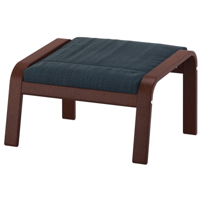 POÄNG Footstool, brown/Hillared dark blue