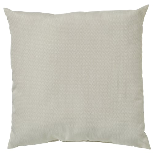 A PROFETBLOMMA cushion. It is light beige with a subtle pattern, square-shaped, and made from recycled polyester.