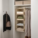 RÅGODLING Hanging storage w 4 compartments, textile/beige, 36x45x92 cm