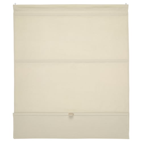 Beige RINGBLOMMA roman blind, linen look, cordless, with magnets.