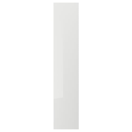 Image depicts a grey, high-gloss kitchen cabinet door with a rectangular shape and sleek design.